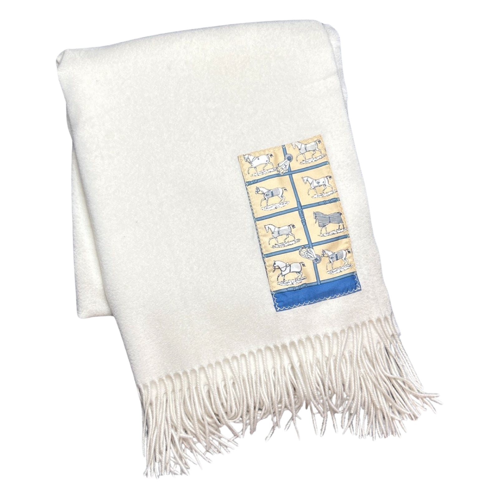 Hermes Petits Chevaux Scarf Cashmere Throw Blanket at Vintage Luxe Up 
