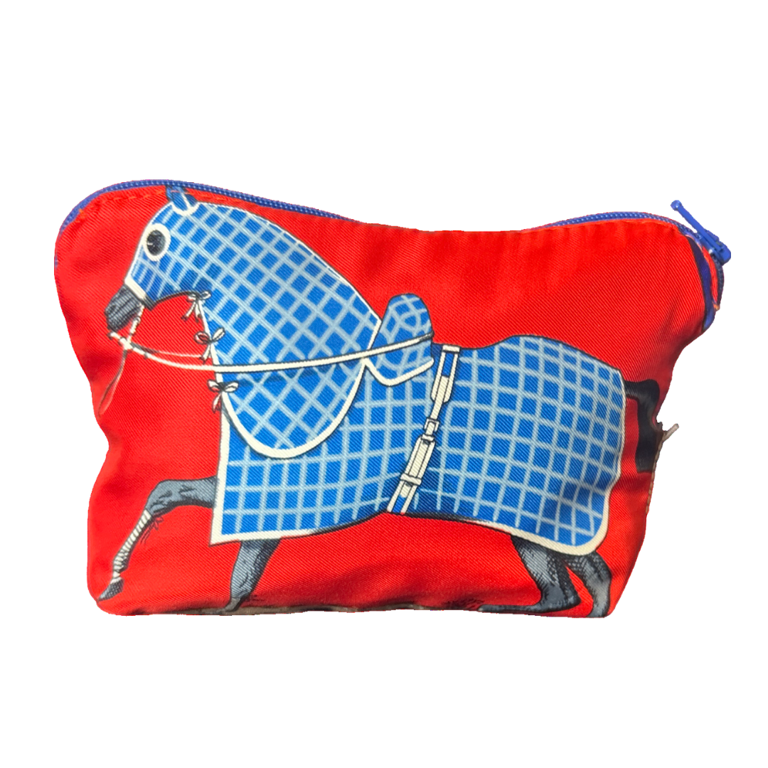 Couvertures et Tenues du Jour Red Vintage Silk Scarf Beauty Bag