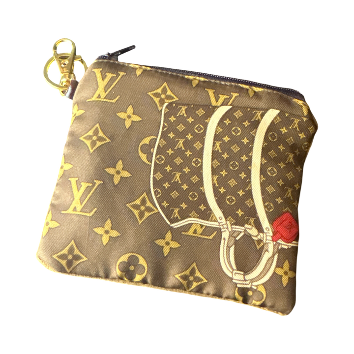Monogram Luggage Vintage Silk Scarf Coffee Run Keychain Bag