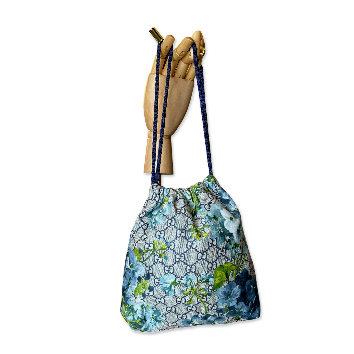 GG Blooms Blue Vintage Scarf Drawstring Crossbody Bag