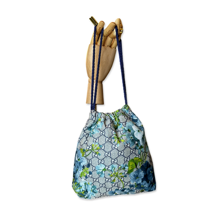 GG Blooms Blue Vintage Scarf Drawstring Crossbody Bag