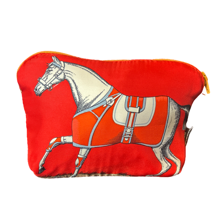 Couvertures et Tenues du Jour Red Vintage Silk Scarf Beauty Bag