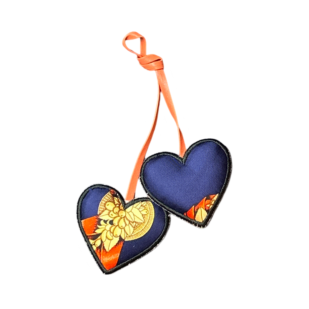 Rubans du Cheval Blue Scarf Double Heart Bag Charm