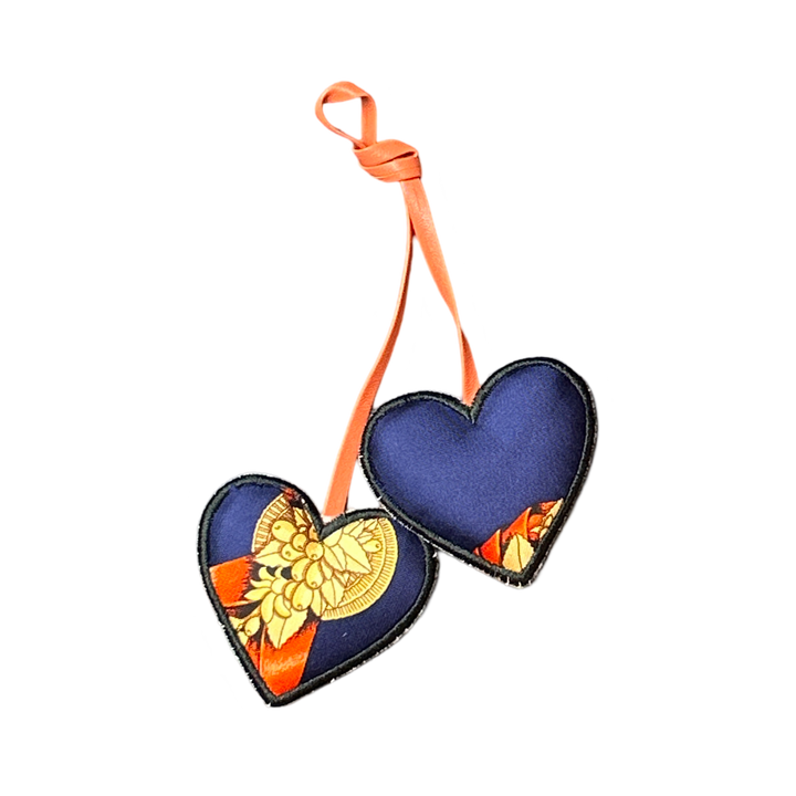 Rubans du Cheval Blue Scarf Double Heart Bag Charm