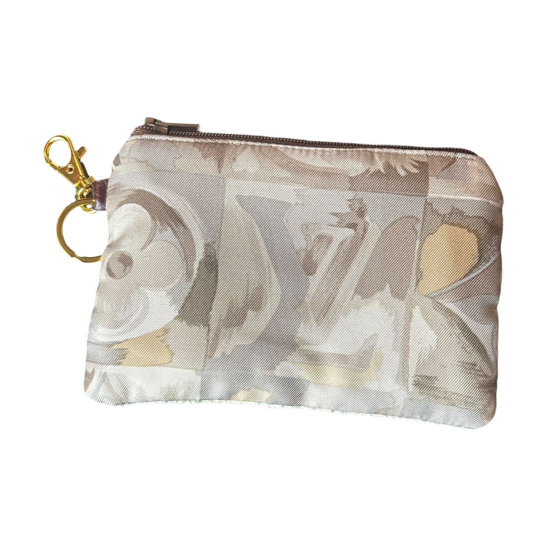 Au Fils du Temps Logo Vintage Silk Scarf Coffee Run Keychain Bag