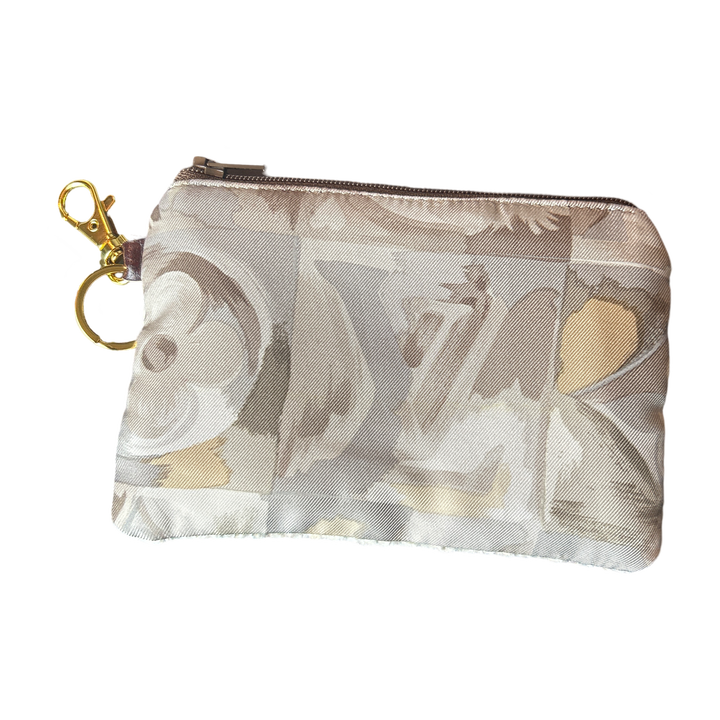 Au Fils du Temps Logo Vintage Silk Scarf Coffee Run Keychain Bag