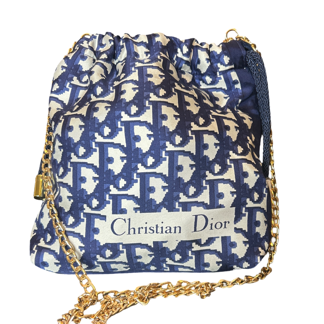 Trotter Blue Vintage Scarf Drawstring Crossbody Bag