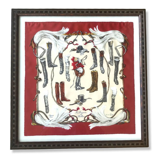 Framed Hermes Scarf A Propos des Bottes Framed Vintage Silk Scarf 20" Vintage Hermes at Vintage Luxe Up