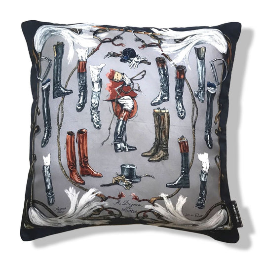 Vintage Hermes Pillow A Propos des Bottes Silk Scarf Pillow 17" at Vintage Luxe Up