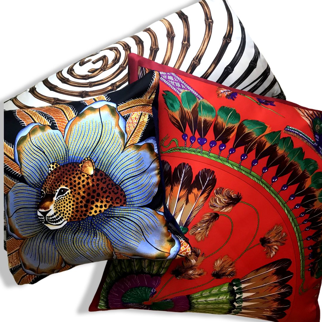 Amazone Vintage Silk Scarf Lumbar Pillow 35"