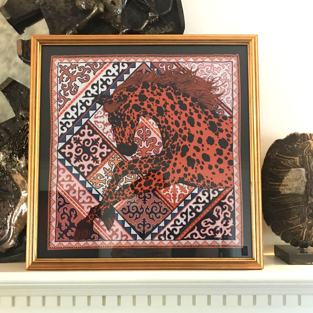 HERMES Appaloosa des Steppes Framed Vintage Silk Scarf 20