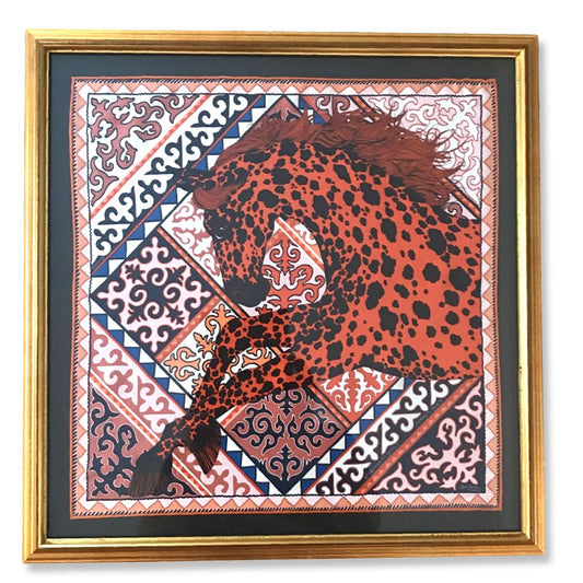Framed Hermes Scarf Appaloosa des Steppes Framed Vintage Silk Scarf 20" Vintage Hermes at Vintage Luxe Up