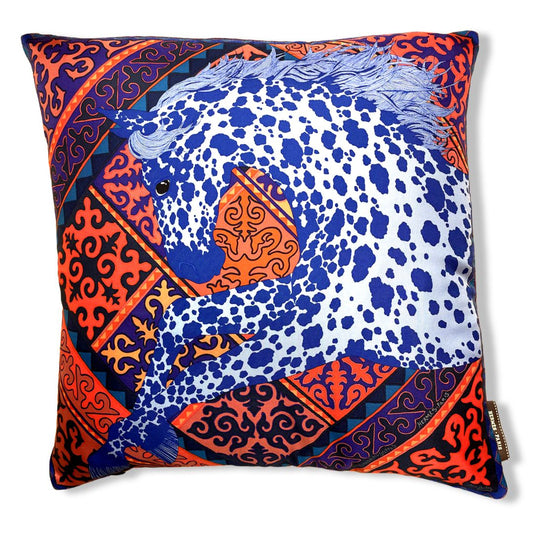 Vintage Hermes Pillow Appaloosa des Steppes Vintage Silk Scarf Pillow 17" at Vintage Luxe Up