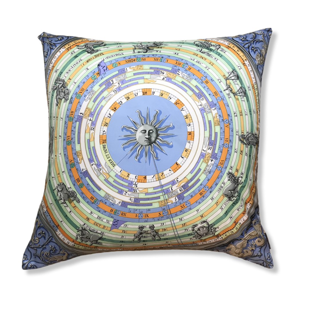 Astrologie Dies et Hore Vintage Silk Scarf Pillow 30"