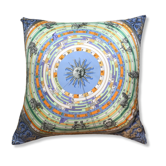 Vintage Hermes Pillow Astrologie Dies et Hore Vintage Silk Scarf Pillow 30" at Vintage Luxe Up
