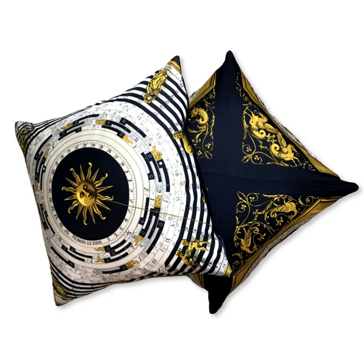 Vintage Hermes Pillow Astrologie Dies et Hore Vintage Silk Scarf Pillows 24" at Vintage Luxe Up