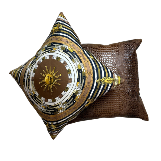Vintage Hermes Pillow Astrologie Dies et Hore Vintage Silk Scarf Pillows 24" at Vintage Luxe Up