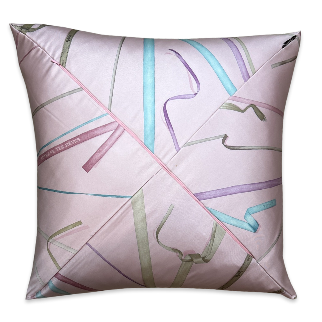 Attrape Tes Reves Pink Vintage Silk Scarf Pillow 24"