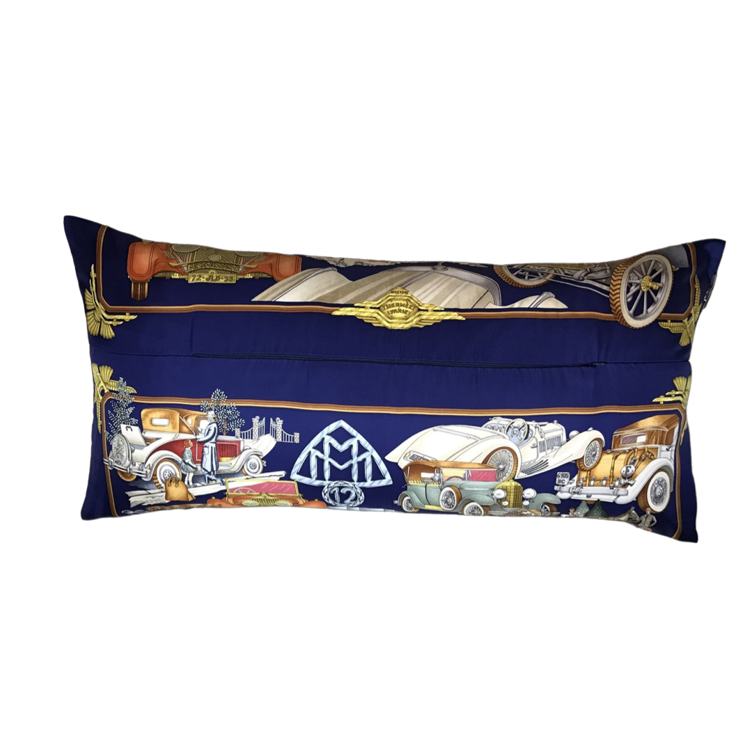 Automobile Vintage Silk Scarf Lumbar Pillow 35"