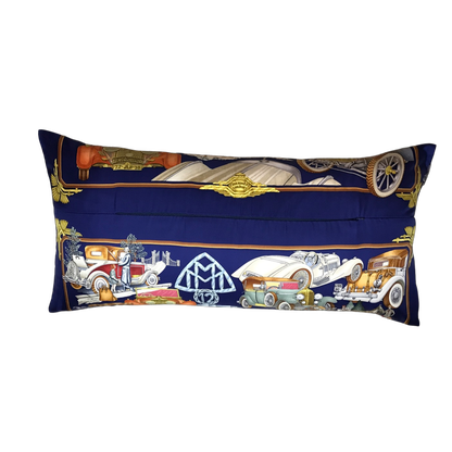 Automobile Vintage Silk Scarf Lumbar Pillow 35"
