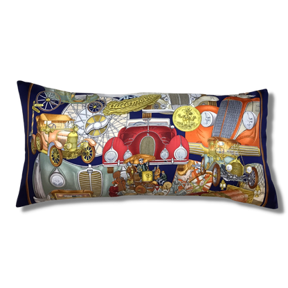 Vintage Hermes Pillow Automobile Vintage Silk Scarf Lumbar Pillow 35" at Vintage Luxe Up