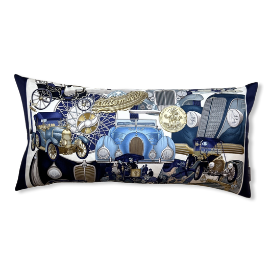 Vintage Hermes Pillow Automobile Vintage Silk Scarf Lumbar Pillow 35" at Vintage Luxe Up