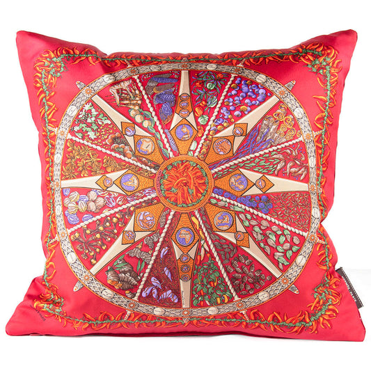 Vintage Hermes Pillow Aux Pays des Epices Vintage Silk Scarf Pillow 17" at Vintage Luxe Up
