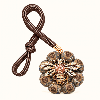 GG Coffee Rope Bumblebee Vintage Silk Necktie Bag Charm