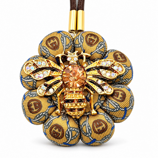 GG Coffee Rope Bumblebee Vintage Silk Necktie Bag Charm
