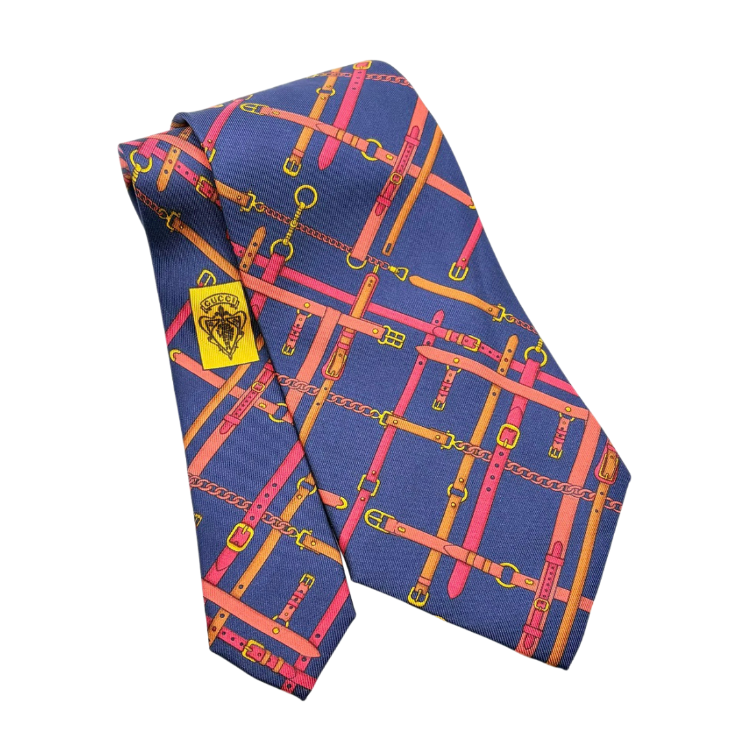 Belt Print Poodle Vintage Silk Necktie Bag Charm