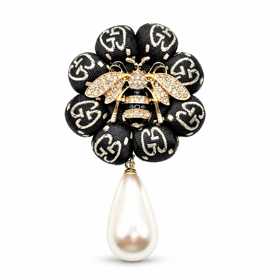 GG Noir Bumblebee Vintage Silk Necktie Rosette Brooch