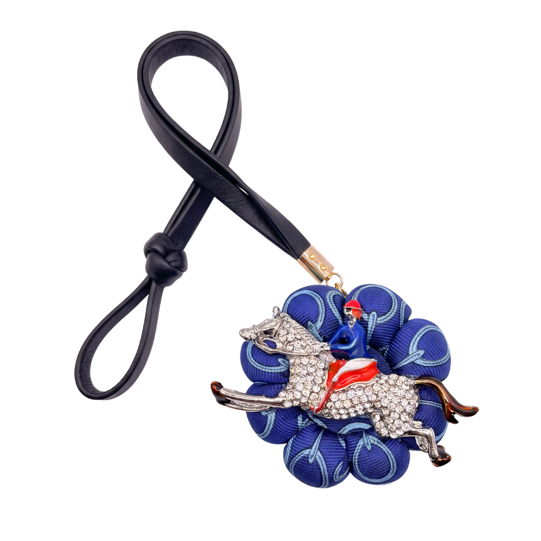 Horsebit Print Jockey Vintage Silk Necktie Bag Charm