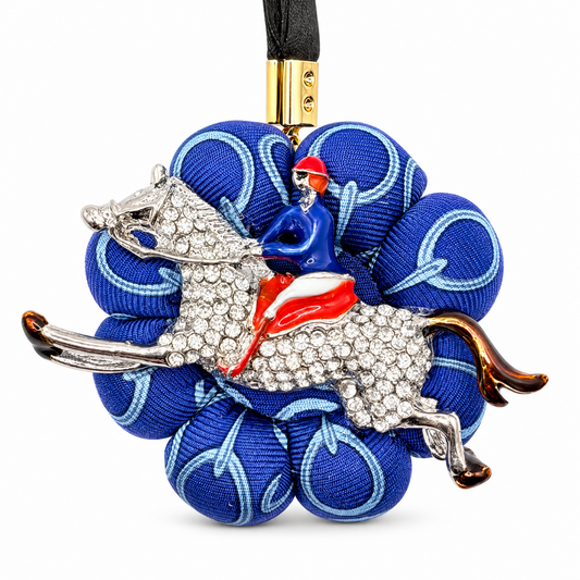 Horsebit Print Jockey Vintage Silk Necktie Bag Charm