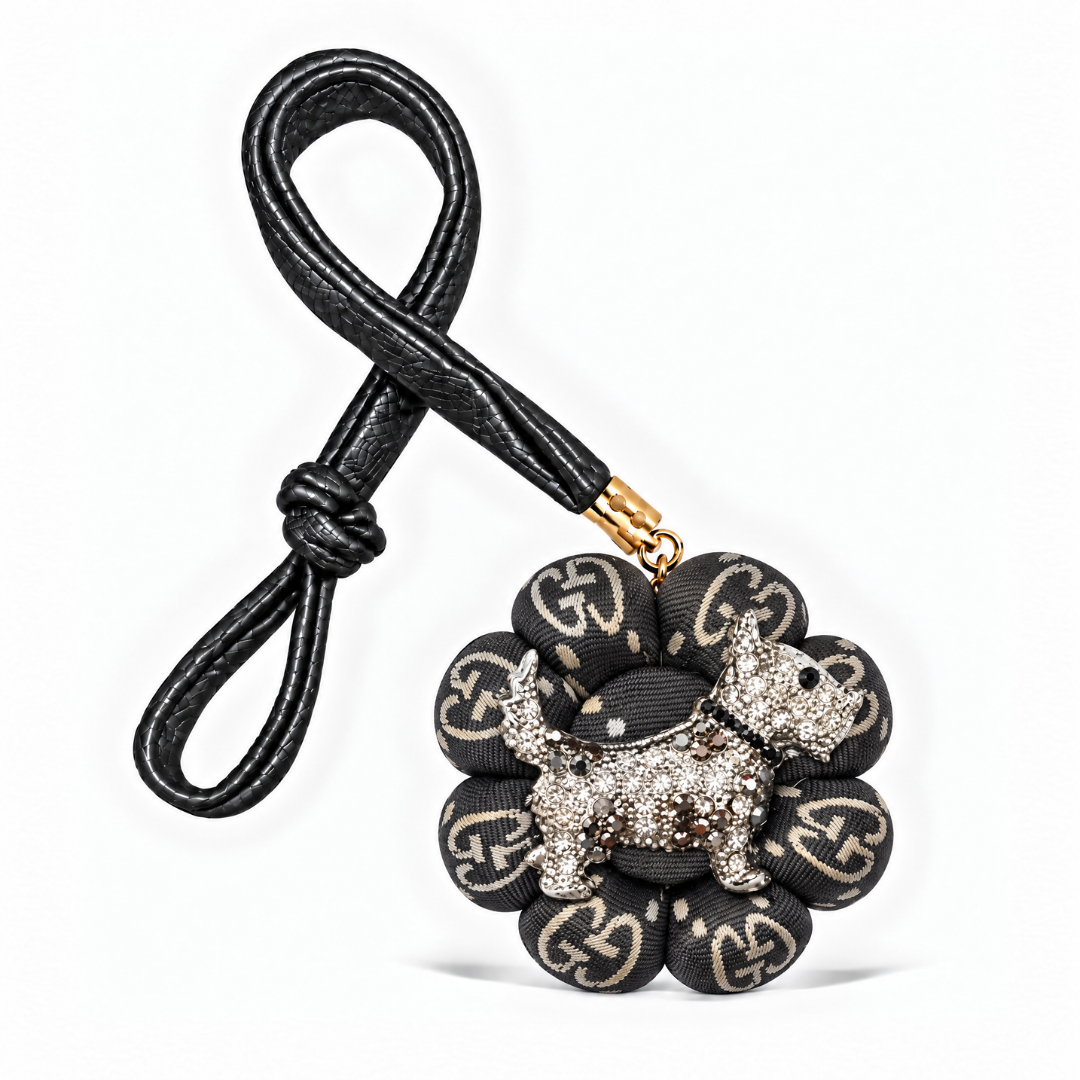 GG Noir Scottie Vintage Silk Necktie Bag Charm