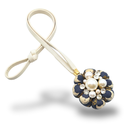 Logo Moon Pearl Cluster Vintage Silk Necktie Bag Charm