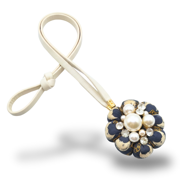 Logo Moon Pearl Cluster Vintage Silk Necktie Bag Charm