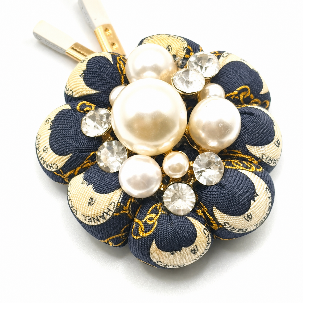 Logo Moon Pearl Cluster Vintage Silk Necktie Bag Charm