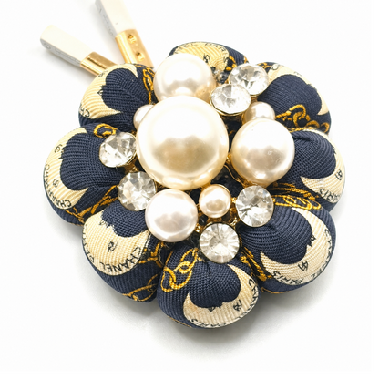 Logo Moon Pearl Cluster Vintage Silk Necktie Bag Charm