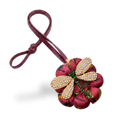 Aviary Print Dragonfly Vintage Silk Necktie Bag Charm
