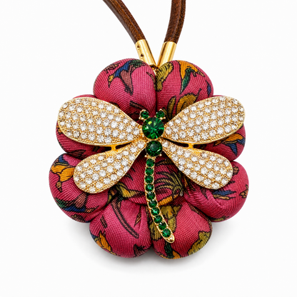 Aviary Print Dragonfly Vintage Silk Necktie Bag Charm