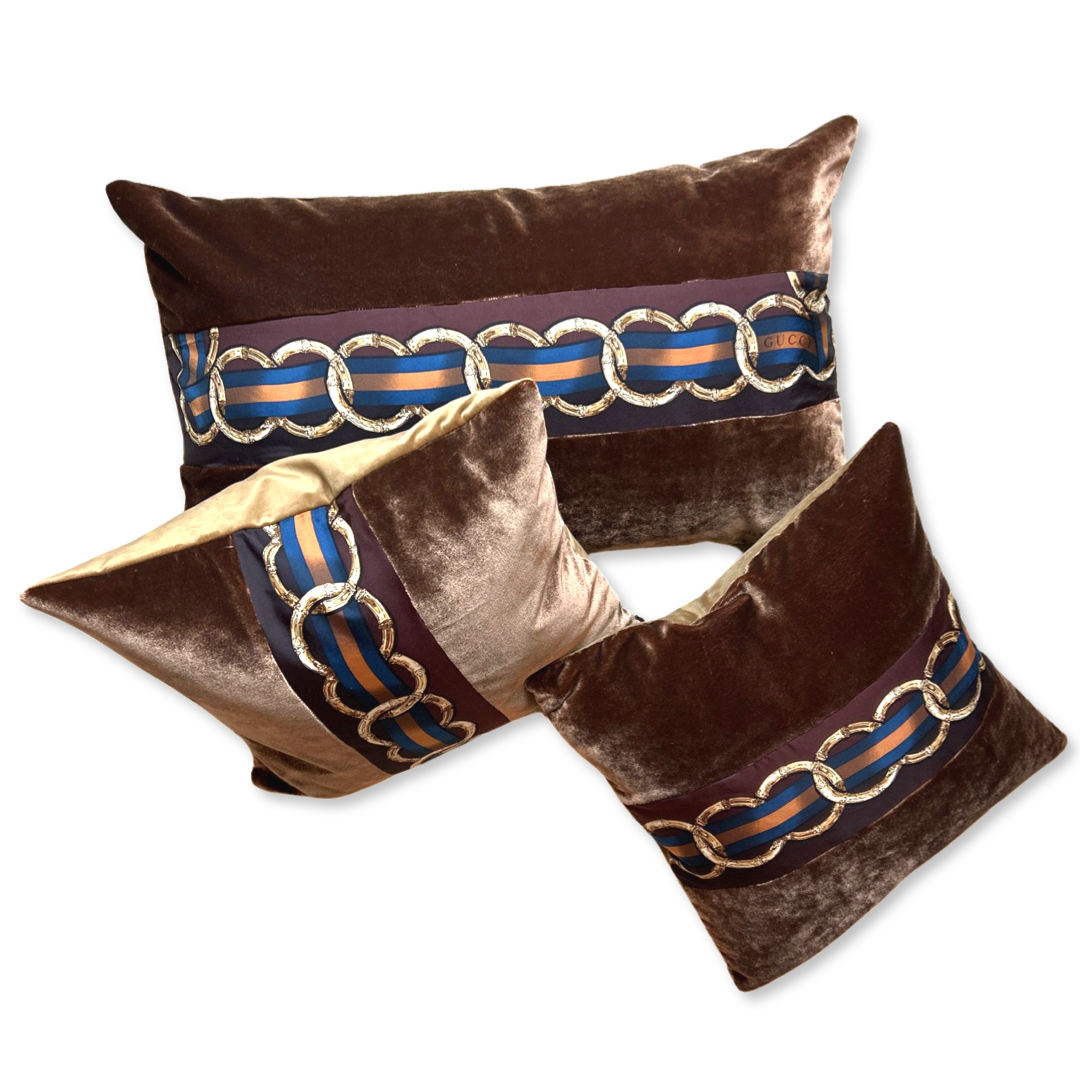 Vintage Gucci Pillow Bamboo Ribbon Vintage Silk Scarf Pillows at Vintage Luxe Up