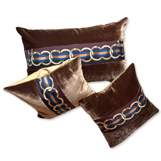 Vintage Gucci Pillow Bamboo Ribbon Vintage Silk Scarf Pillows at Vintage Luxe Up