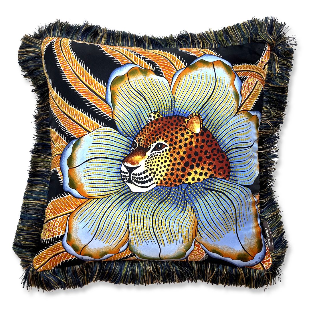 Vintage Hermes Pillow Baobab Cat Noir Vintage Silk Scarf Pillow 19" at Vintage Luxe Up