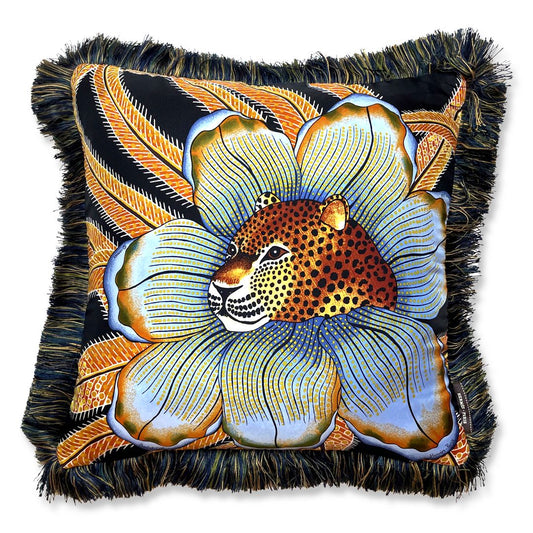 Vintage Hermes Pillow Baobab Cat Noir Vintage Silk Scarf Pillow 19" at Vintage Luxe Up