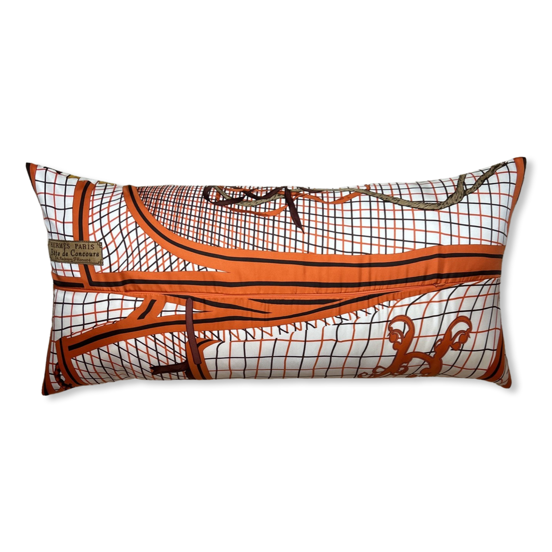 Bete de Concours Vintage Silk Scarf Lumbar Pillow 35"