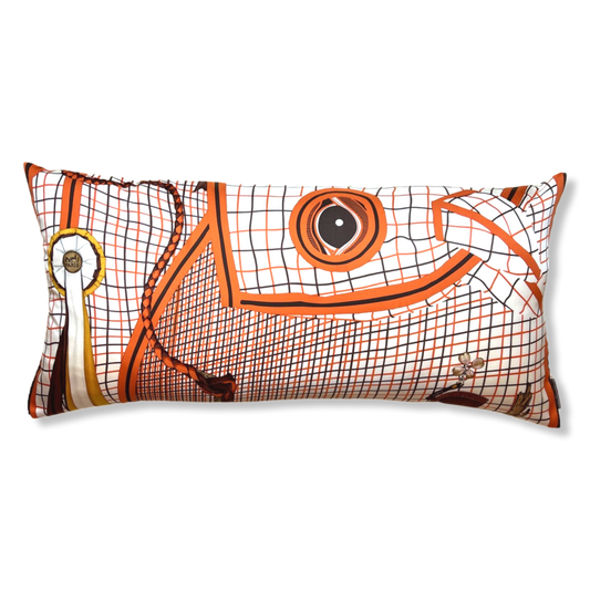 Vintage Hermes Pillow Bete de Concours Vintage Silk Scarf Lumbar Pillow 35" at Vintage Luxe Up