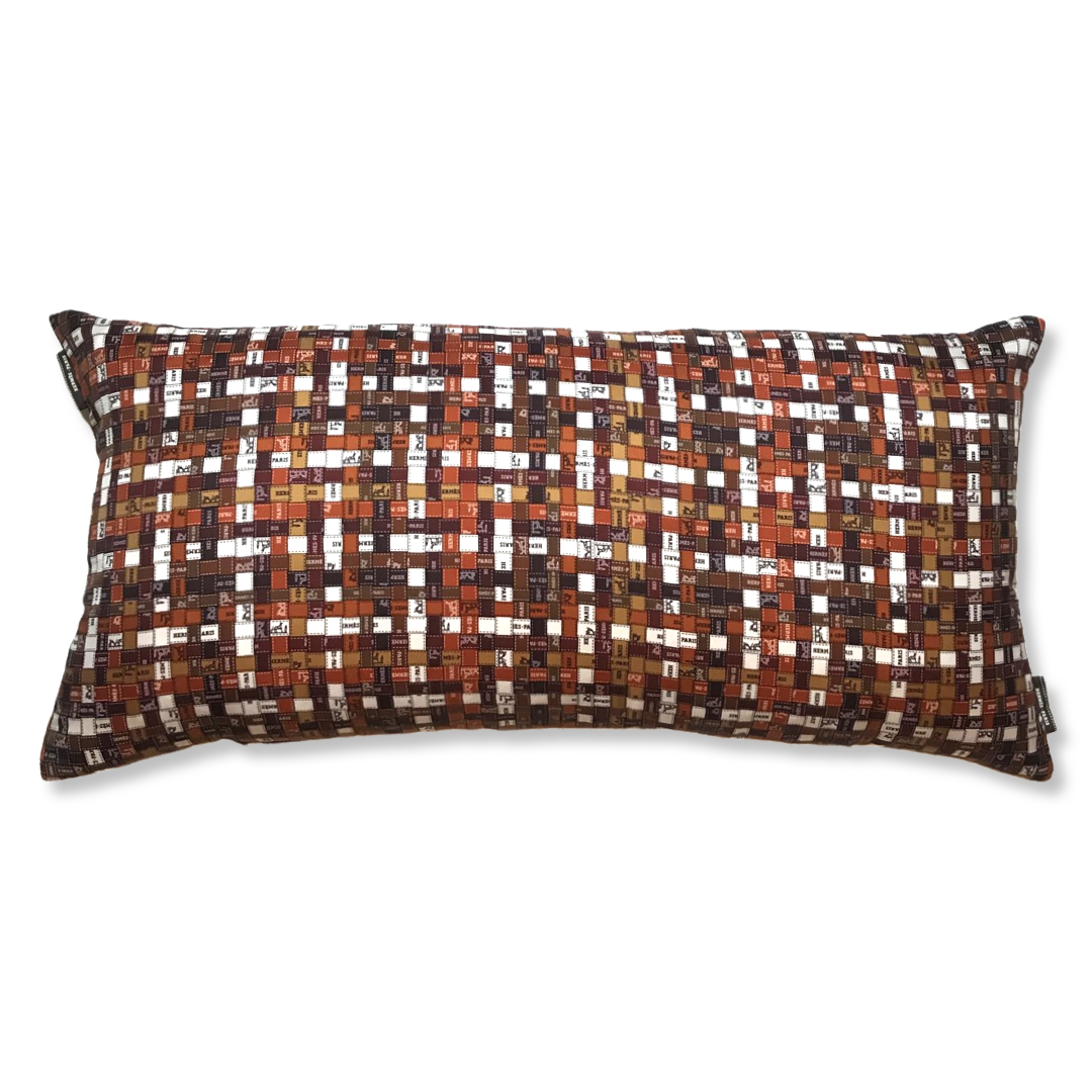 Bolduc Au Carré Vintage Silk Scarf Lumbar Pillow 35"