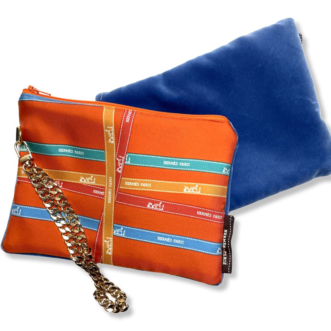 Bolduc Orange Vintage Silk Scarf Grand Wristlet Bag