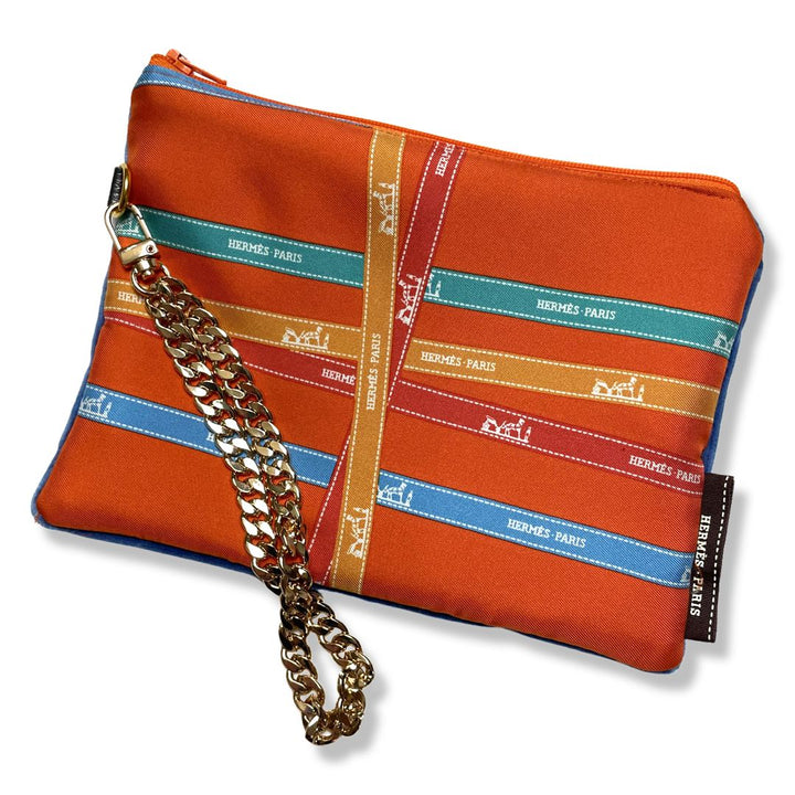 Vintage Hermes Scarf Wristlet Bag Bolduc Orange Vintage Silk Scarf Grand Wristlet Bag at Vintage Luxe Up