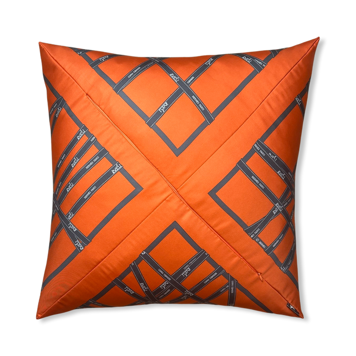 Bolduc Ribbon Orange Vintage Silk Scarf Pillow 24"